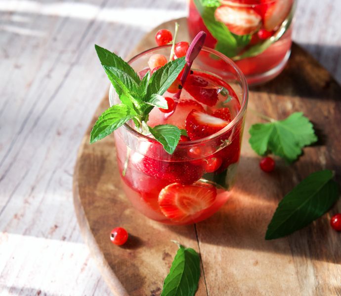Fresh-squeezed lemonade with mint and strawberry